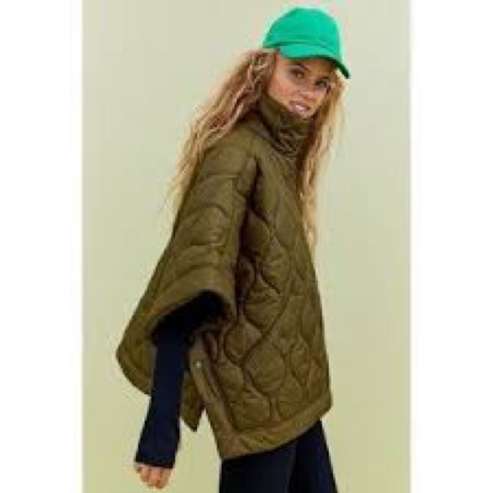 NWT H&M Water Repellent Quilted Cape Jacket Khaki Green